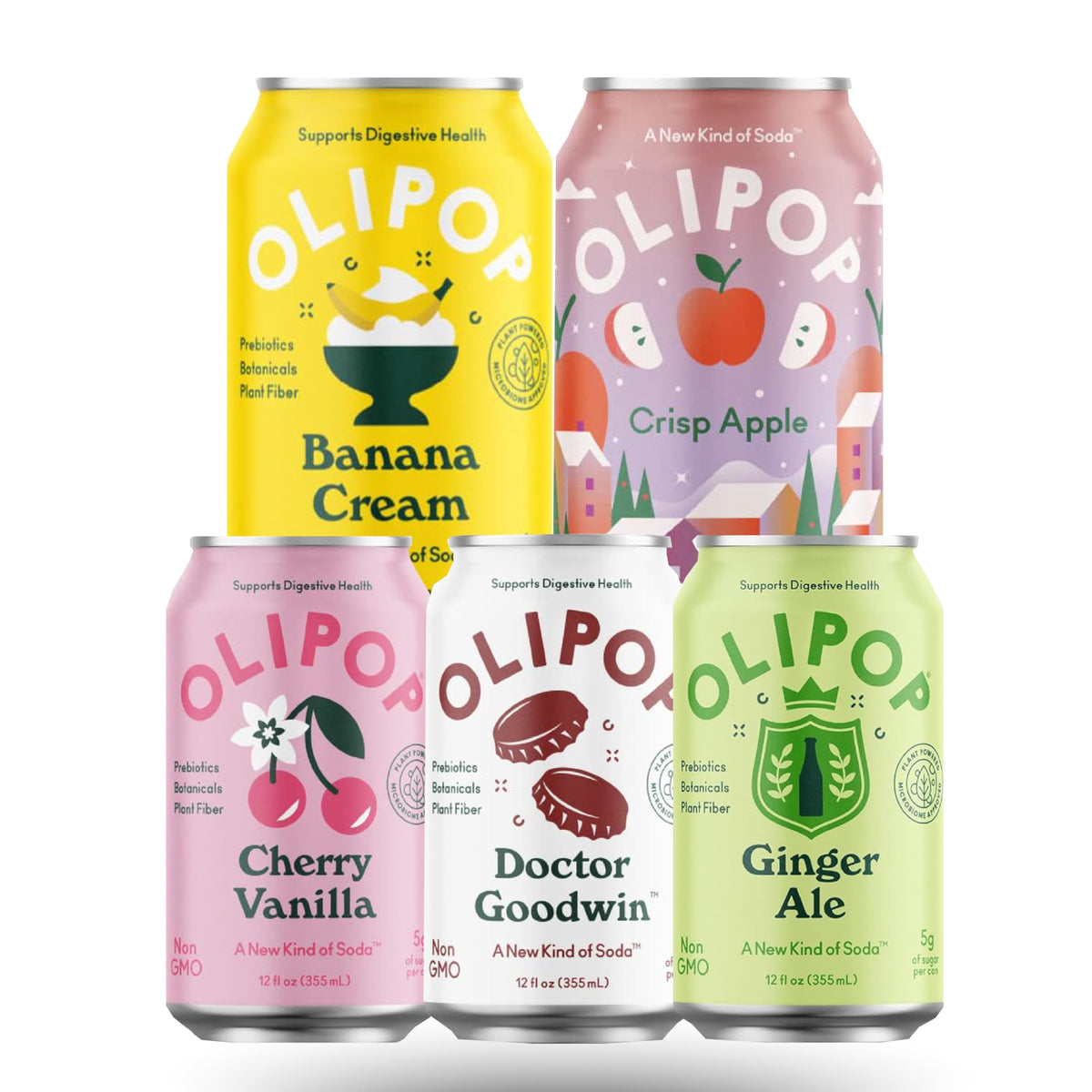 Prebiotic Soda Crisp Apple, Banana Cream, Cherry Vanilla, Doctor Goodwin, Ginger Ale, Prebiotic Soft Drinks, Supports Digestive Health & Gut Health, Plant Fiber, Low Calorie, Low Sugar, Vegan |6-Pack| bundled by OMNICOAST GOODS, OCG
