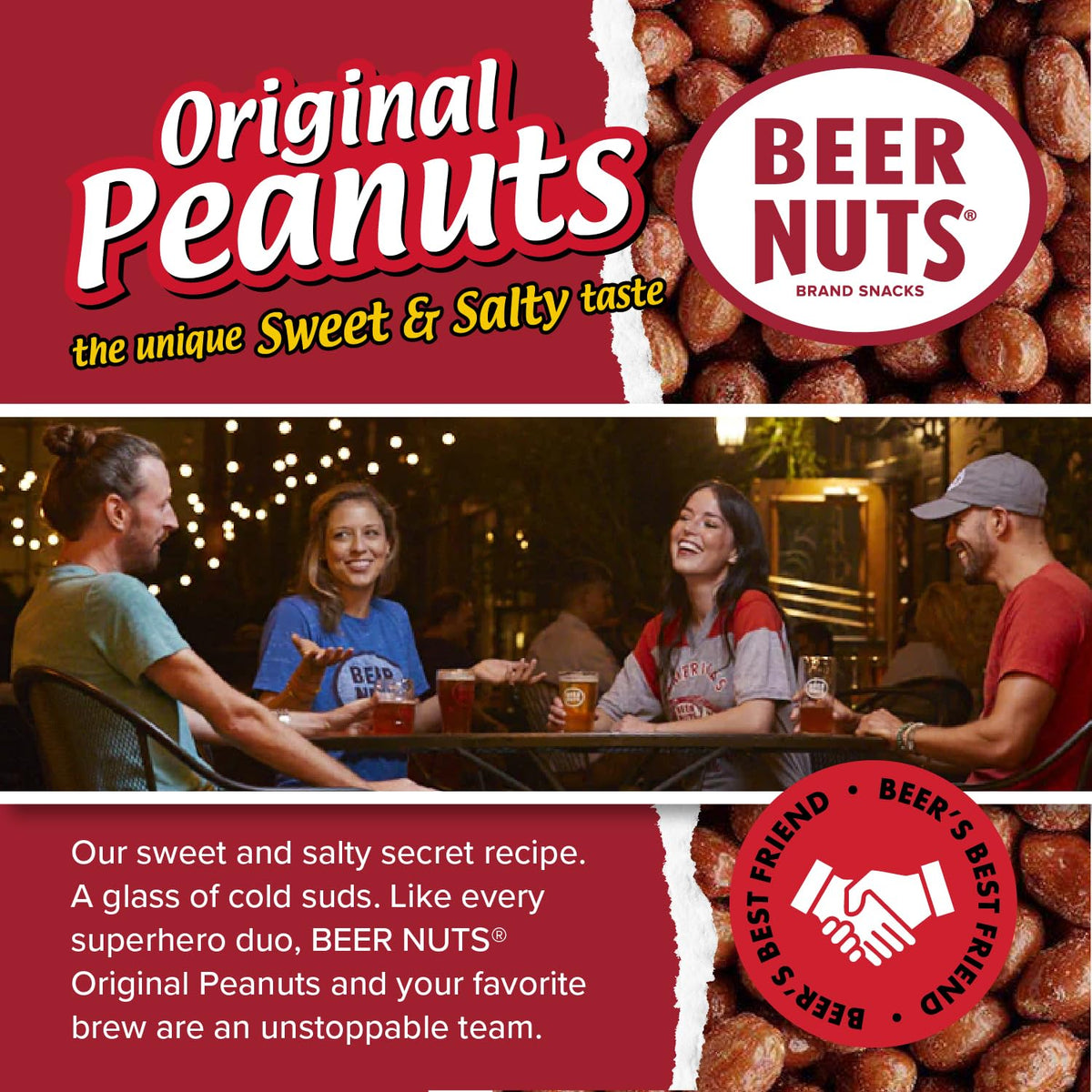 BEER NUTS (3 pack) Original Peanuts - Sweet & Salty Bar Nuts - Gluten Free, Kosher, Low Sodium
