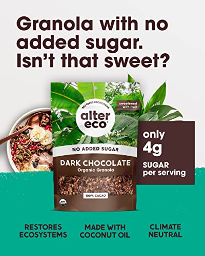 Alter Eco Dark Chocolate Granola, Healthy, Organic Breakfast & Snack, Naturally Sweetened with Fruit, Vegan, No Artificial Sugars or Additives, Regeneratively-Farmed Oats (Dark Chocolate - 1 Pack)
