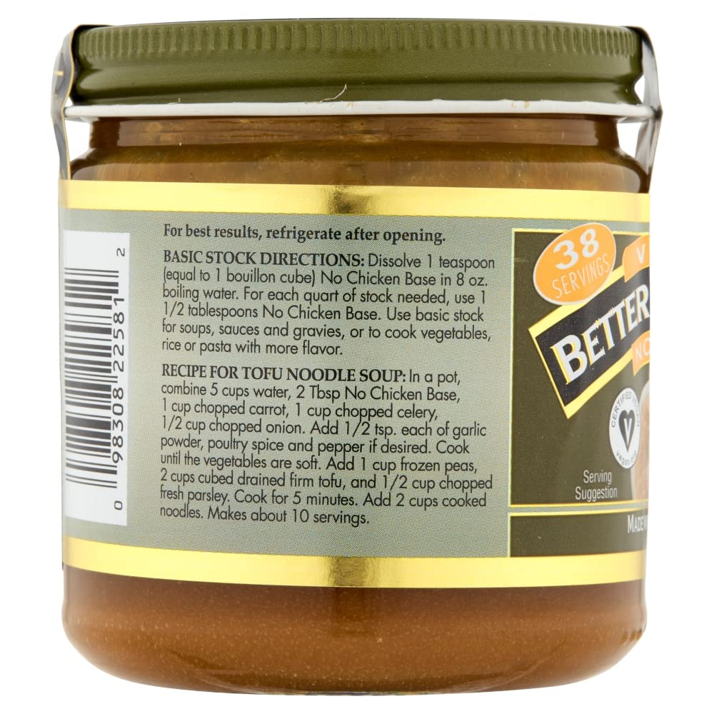 Better Than Bouillon Vegetarian No Chicken Base, Made with Seasoned Vegetables, Certified Vegan, Makes 9.5 Quarts of Broth 8 Ounces