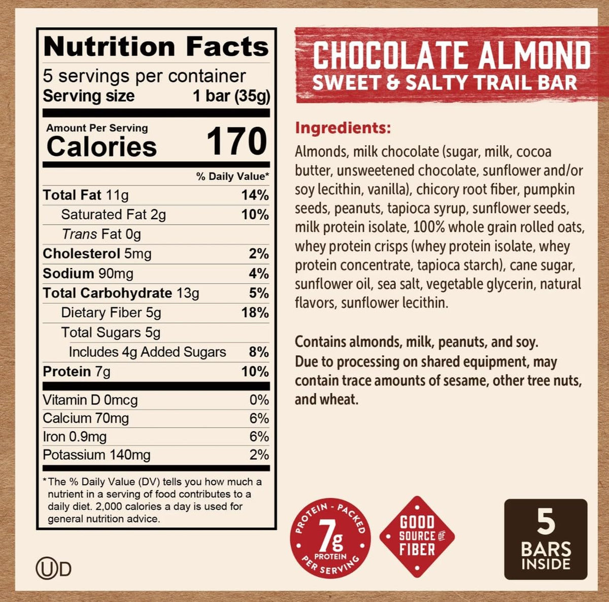 Sweet and Salty Trail Bar Cranberry Chocolate Chip & Chocolate Almond (20 Bars) | 7g of protein | whole grains