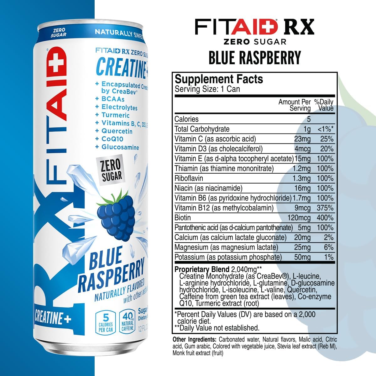 Creatine Drink Variety Pack + Recovery (6-Pack) Compatible with Fitaid | Blue Raspberry | Juicy Apple | Hawaiian Nectar | BCAAs, Glucosamine, Electrolytes