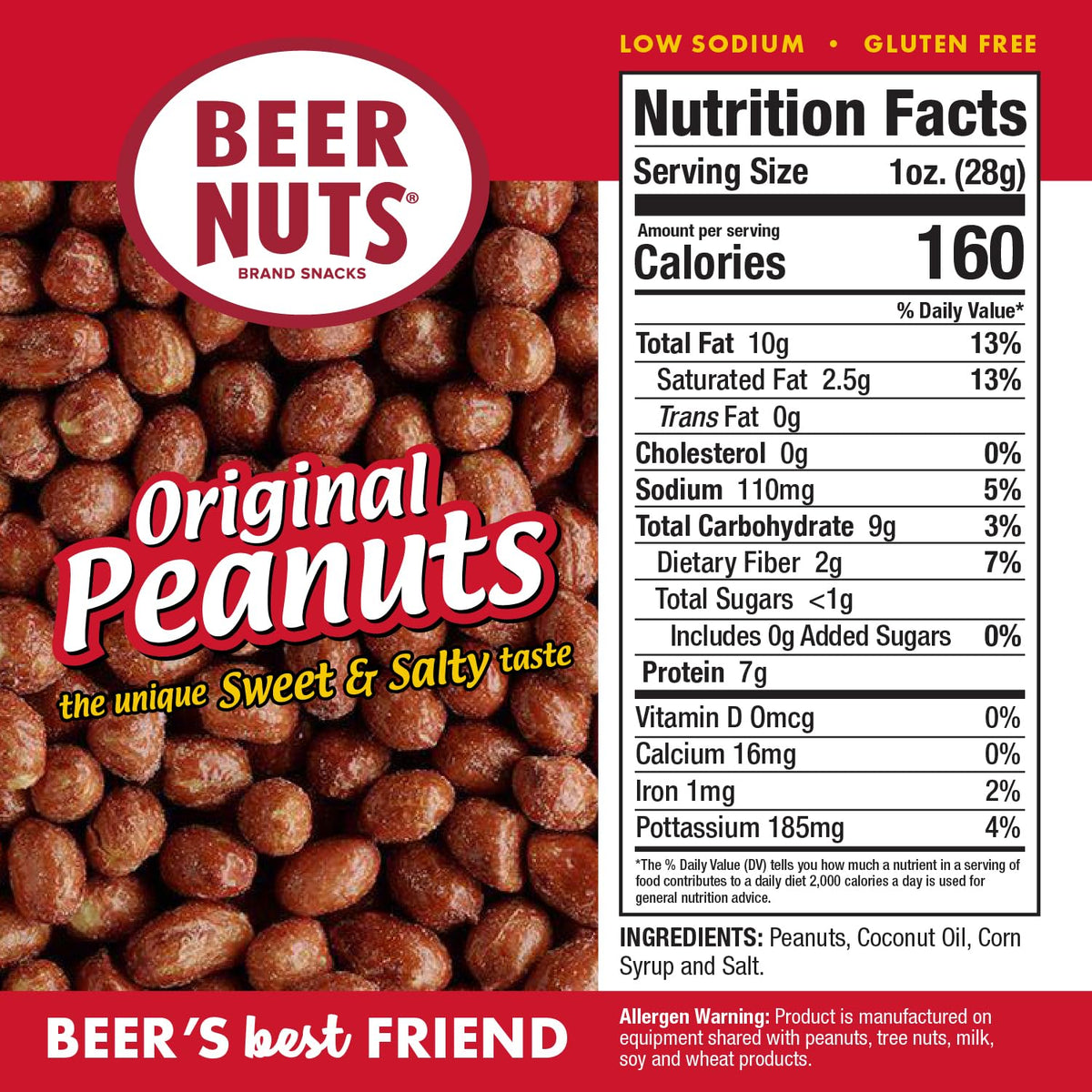 BEER NUTS (3 pack) Original Peanuts - Sweet & Salty Bar Nuts - Gluten Free, Kosher, Low Sodium
