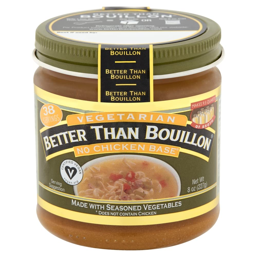 Better Than Bouillon Vegetarian No Chicken Base, Made with Seasoned Vegetables, Certified Vegan, Makes 9.5 Quarts of Broth 8 Ounces