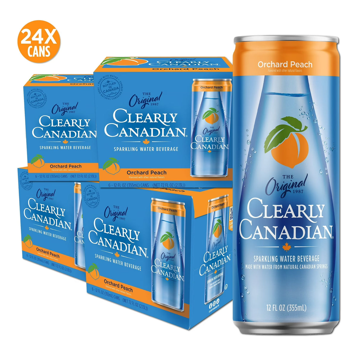 Sparkling Water Beverage, | Peach Flavor| 12 fl oz (355ml), Made with Water from Natural Canadian Springs (12 cans x 12 FL OZ)