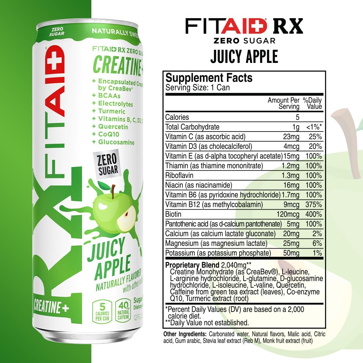 Creatine Drink Variety Pack + Recovery (6-Pack) Compatible with Fitaid | Blue Raspberry | Juicy Apple | Hawaiian Nectar | BCAAs, Glucosamine, Electrolytes