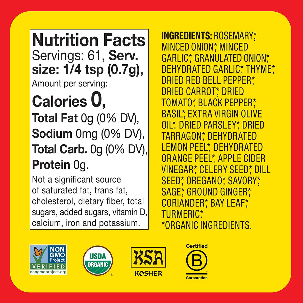 Bragg Sprinkle Herbs and Spices - Salt Free Seasoning, 1.5oz, Single