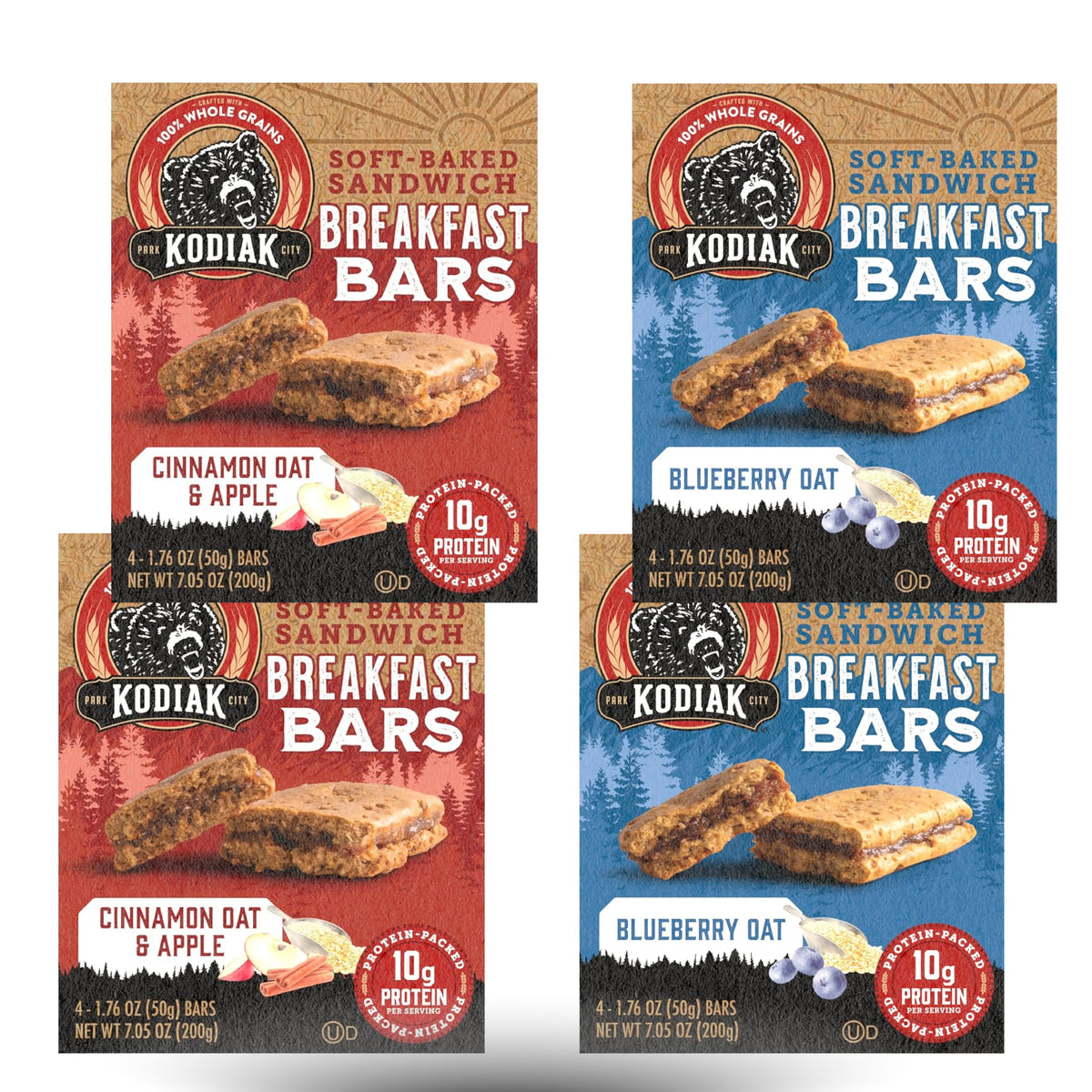 Breakfast Granola Bars | Blueberry Oat | Cinnamon Oat & Apple | 4 pack | 16 bars total | 10g Protein | Breakfast Snacks