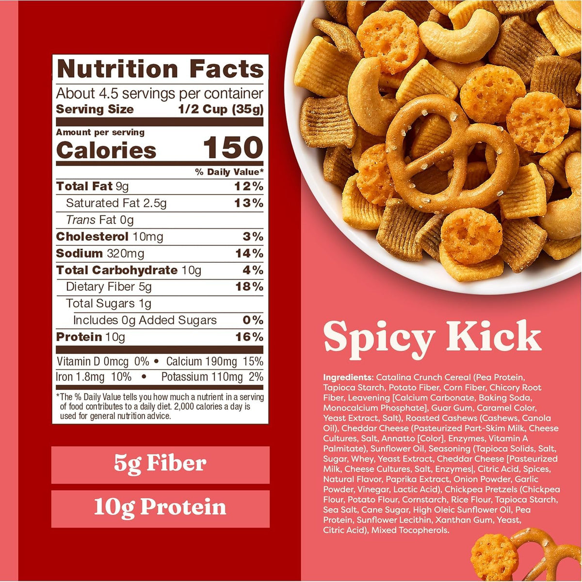 Catalina Snack Mix | 3 flavors | Spicy Kick | Honey Mustard | Creamy Ranch | 1g Sugar per Serving - Good Source of Fiber, Keto, Gluten Free | Pack of 3 |
