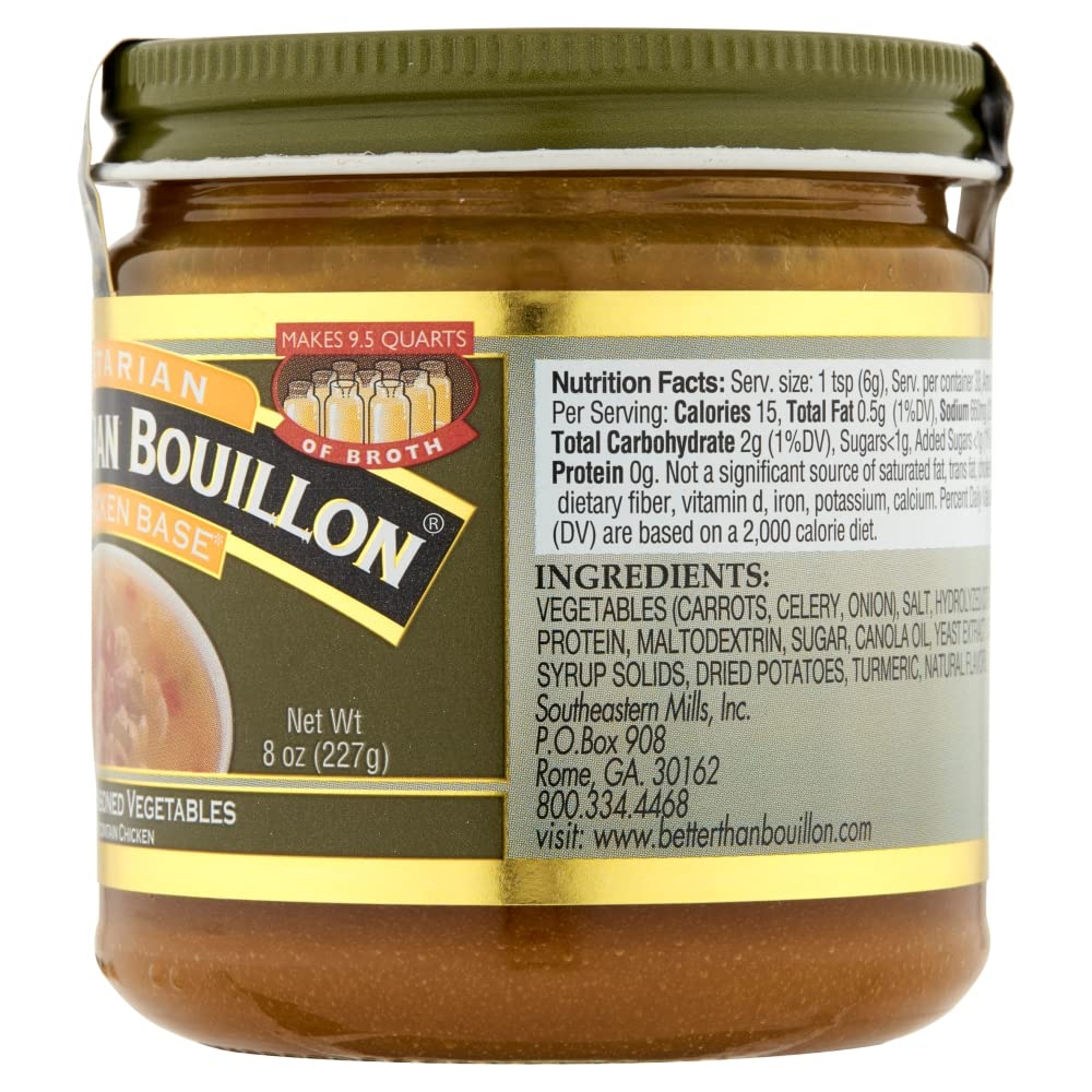 Better Than Bouillon Vegetarian No Chicken Base, Made with Seasoned Vegetables, Certified Vegan, Makes 9.5 Quarts of Broth 8 Ounces
