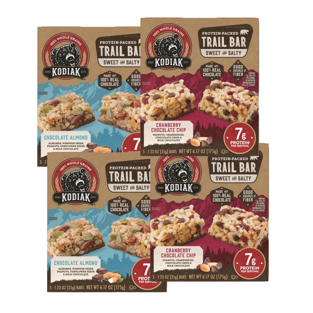 Sweet and Salty Trail Bar Cranberry Chocolate Chip & Chocolate Almond (20 Bars) | 7g of protein | whole grains